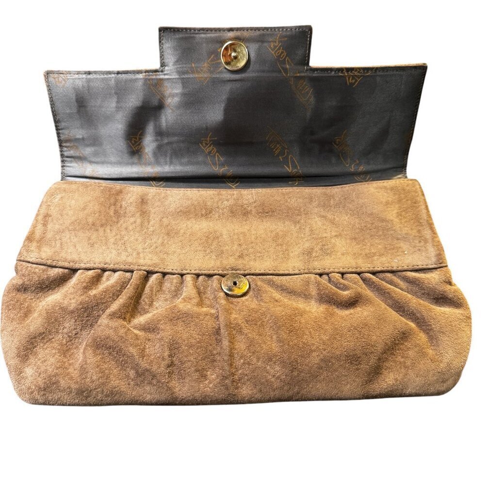 Vintage Ruth Saltz Suede Clutch – Brown with Snakeskin Accent – 1970s/80s - Picture 5 of 5